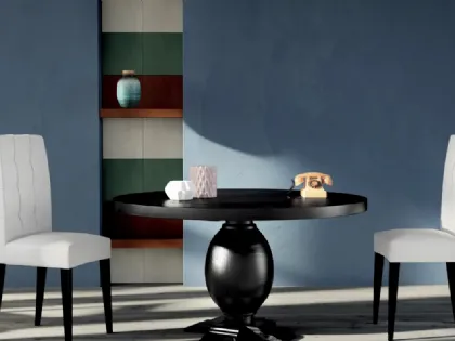 Tavolo rotondo con base sagomata Art 1435 Vanity in legno laccato nero di Fratelli Mirandola