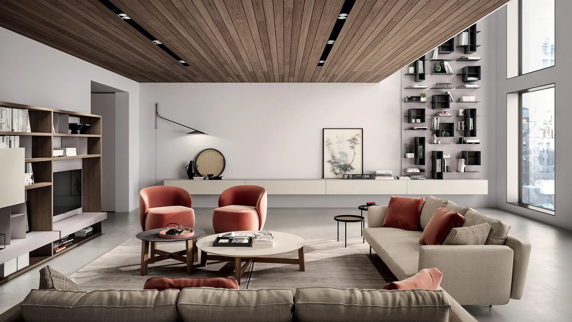 Un wall system modulare con base sospesa integrata
