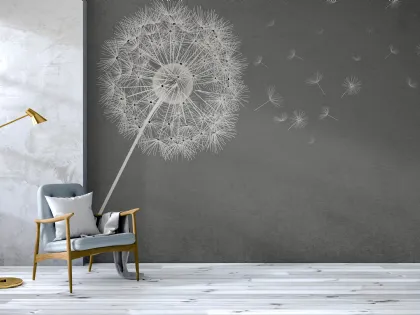 Carta da parati Fluffy con grafica floreale su fondo grigio di Instabilelab