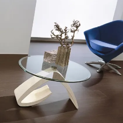 Tavolino con piano in vetro e base in marmo sintetico Cinzia di La Primavera