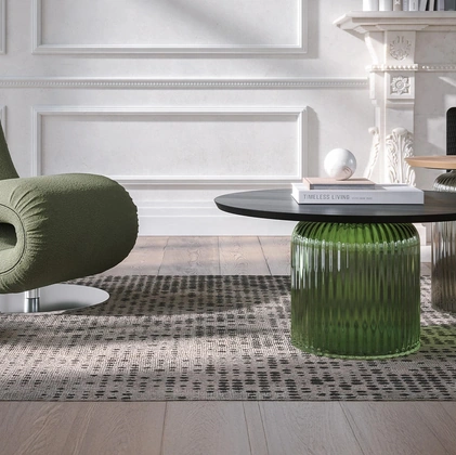 Tavolino Soffio Èlite in vetro con top in legno di Tonin Casa