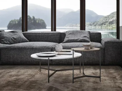 Tavolino tondo Toor Horizon in laminato con base in metallo di Mobilgam