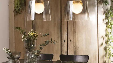 Lampada a sospensione Fade con paralume in vetro soffiato trasparente e diffusore interno in vetro soffiato bianco acidato di Ideal Lux