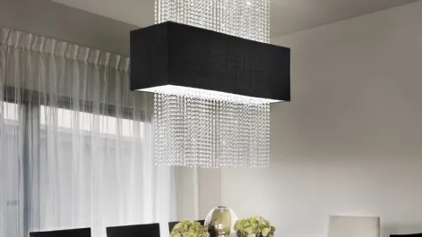 Lampada a sospensione Phoenix con paralume rivestito in tessuto ed elementi decorativi con catene di ottagoni in cristallo molato di Ideal Lux