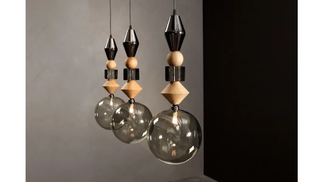 Lampada a sospensione Pandora Light in legno e vetro di Tonin Casa