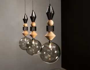 Lampadario con elementi in vetro e legno Pandora Light di Tonin Casa