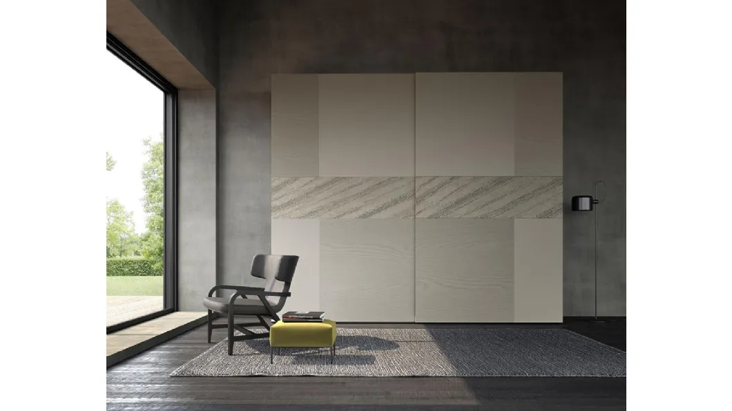 Armadio con ante scorrevoli Lounge Comp 326 in laccato opaco, frassino e decor di Mobilgam