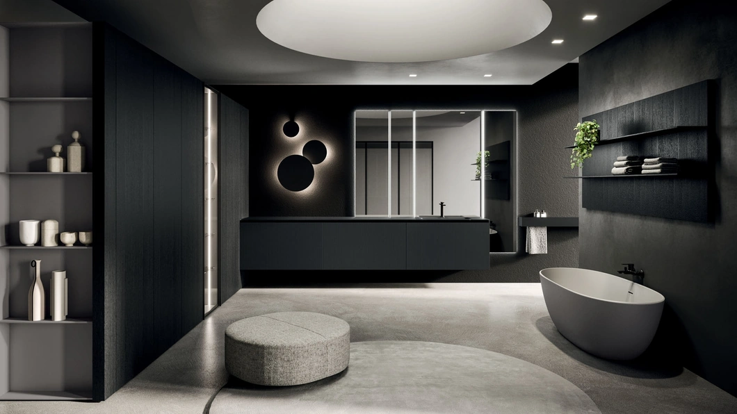 Mobile da Bagno sospeso 360Gradi 07 in Rovere laccato Nero di Arrital