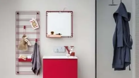 Mobile Bagno da appoggio in melaminico e laccato rosso con top in mineral marmo Acqua e Sapone 04 di Birex