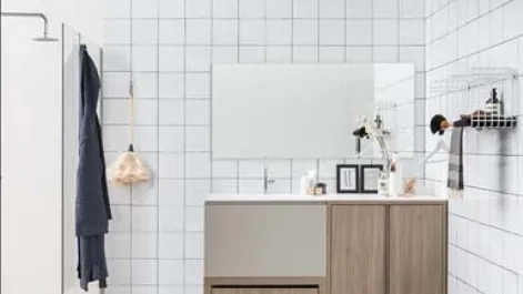 Mobile Bagno da appoggio in melaminico e laccato con top in mineral marmo Acqua e Sapone 05 di Birex