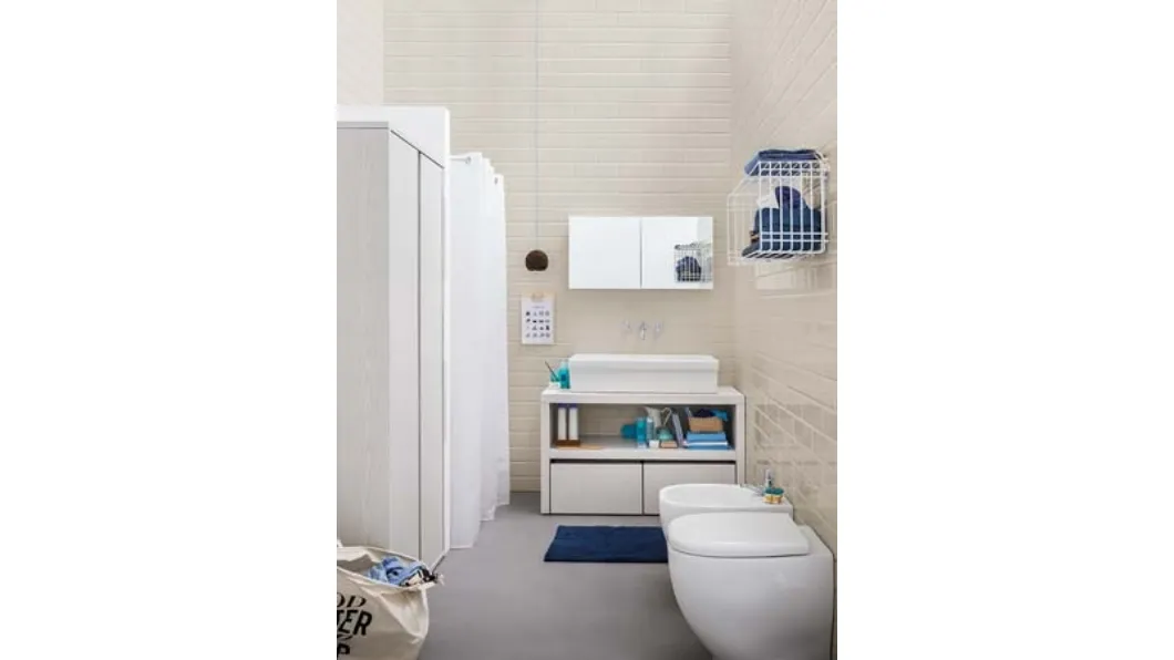 Mobile da Bagno a terra in melaminico e lavabo in ceramica Acqua e Sapone 03 di Birex