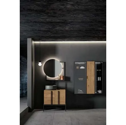 Mobile da Bagno a terra  in rovere e alluminio Sidero 09 di Birex