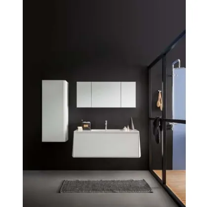 Mobile da Bagno sospeso in laccato bianco opaco e top in Corian Campus 04 di Birex