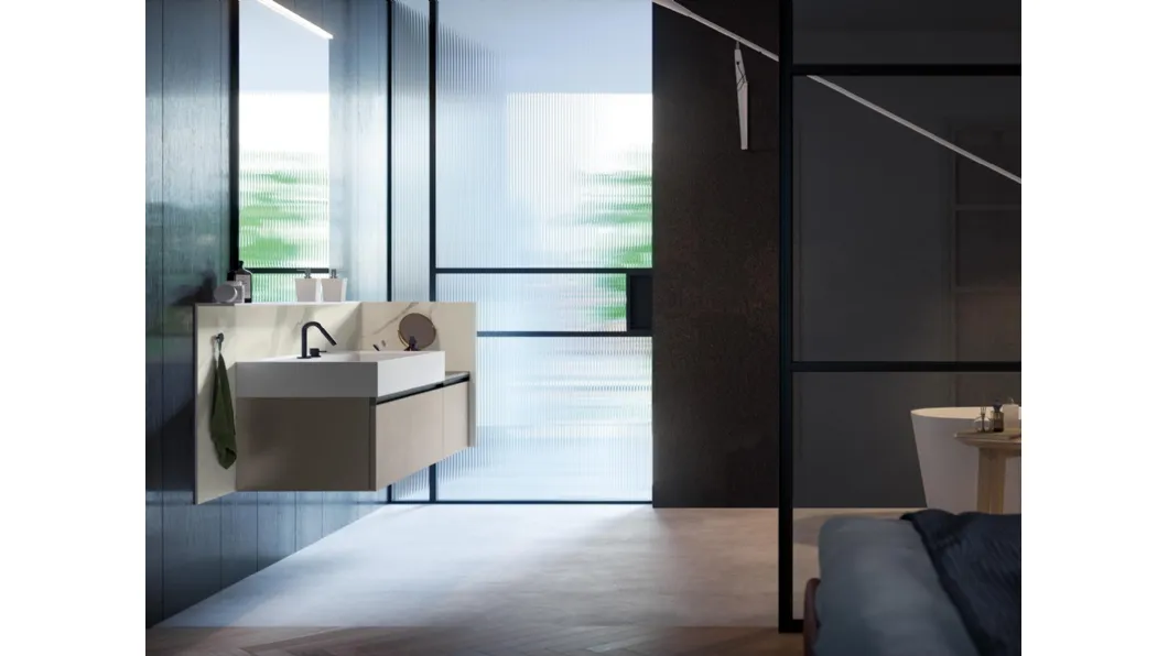 Mobile da Bagno sospeso Deep 01 in laccato metallico nichel di Birex