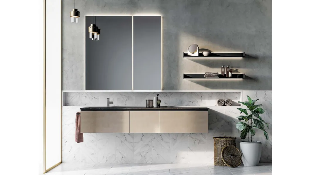 Mobile da Bagno sospeso Gola Up 07 in laccato metallico nichel di Birex