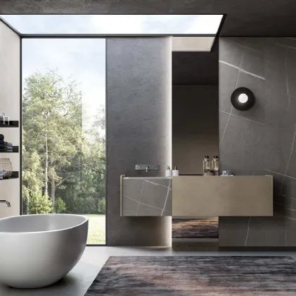 Mobile da Bagno sospeso in laccato metallico nichel e gres Senda grigio Major 05 di Birex