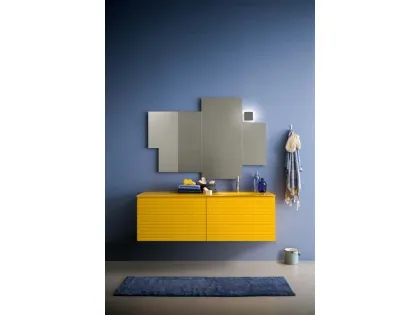 Mobile da bagno sospeso in laccato opaco e top in vetro lucido giallo Memento 05 di Birex