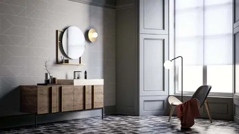 Mobile da Bagno a terra in rovere con top in gres effetto marmo Sidero 01 di Birex