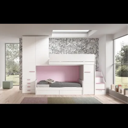 Camera finitura Bianco e Rosa con soppalco Room 171 di Zg Mobili