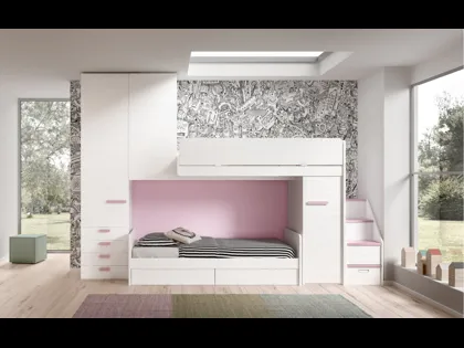 Camera finitura Bianco e Rosa con soppalco Room 171 di Zg Mobili
