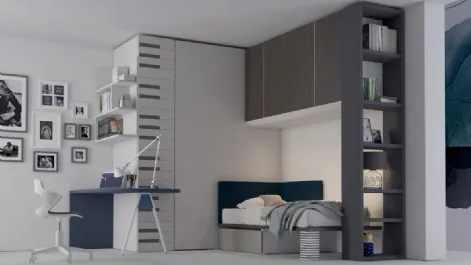 Cameretta P01 Salvaspazio a ponte con cabina armadio e angolo studio Dielle