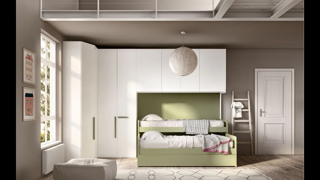Camera con ponte angolare e doppio letto estraibile Room 147 di Zg Mobili