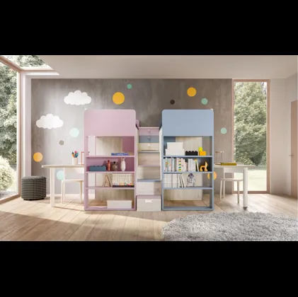 Camera con doppio soppalco con scrivanie Room 165 di Zg Mobili