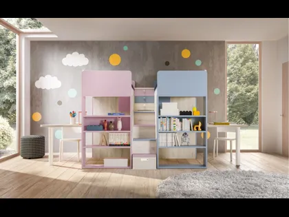 Camera con doppio soppalco con scrivanie Room 165 di Zg Mobili