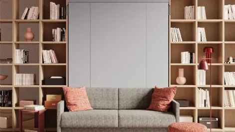 Letto a scomparsa con divano integrato e libreria Im 22 04 Nobu in melaminico Rovere e laccato opaco di Clever