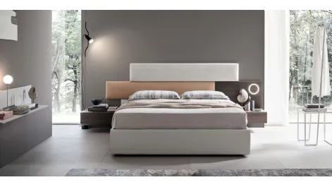 Letto con testiera sfalsata in ecopelle con comodino e luce integrati Bumpy di Maronese Acf
