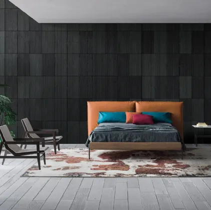 Letto con testiera in pelle imbottita con giroletto in Rovere Chloè Elegance di Devina Nais
