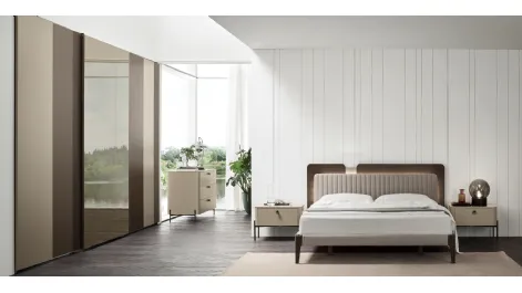 Letto con testiera in Rovere Thea rivestita in tessuto di lino Ginger di Maronese Acf