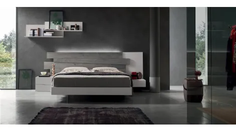 Letto Scudo giroletto melaminico con testiera boiserie di doghe in Rovere di Maronese Acf
