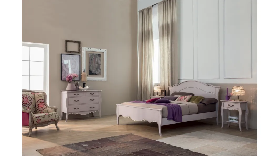 Letto in legno laccato lilla con decori lineari Sandy di Tonin Casa 