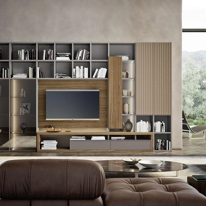 Libreria Composizione Horizon 1022 in legno e laccato di Mobilgam