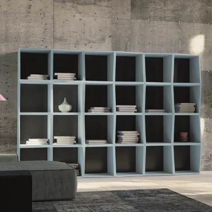 Libreria a muro Unikawood 26 in legno laccato opaco azzurro di Fratelli Mirandola