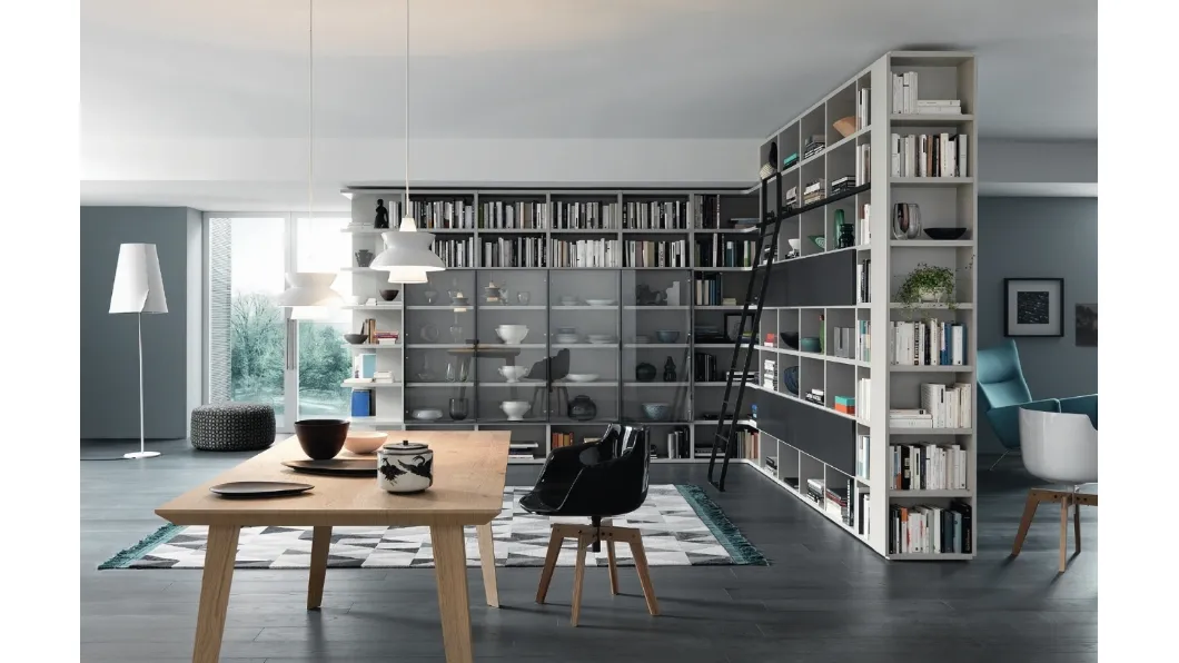 Libreria Modo Angolare Divisoria in laccato opaco e vetro di Sangiacomo