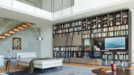 Libreria con vano porta TV Modo M6C68 in laccato opaco di Sangiacomo