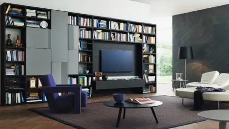 Libreria con vano porta TV Modo M6C72 in laccato opaco e Rovere carbone di Sangiacomo
