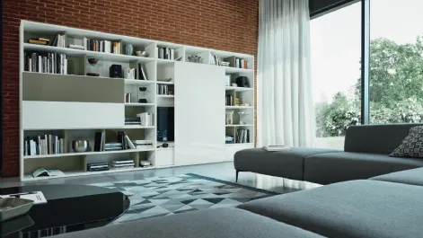 Libreria a muro Modo M6C95 in laccato opaco con anta in vetro lucido di Sangiacomo