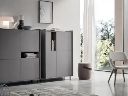 Madia Alta Laila LA003 e LA004 in melaminico Rovere Avena, Grafite e laccato magma opaco di Maronese Acf