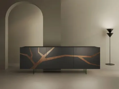 Madia in legno Tosca con inserto in foglia bronzo di Fratelli Mirandola