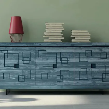 Madia Mastra Art 1772px in legno intagliato laccato blu petrolio patinato di Fratelli Mirandola