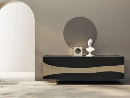 Madia moderna Nilo in rovere e laccato opaco con piedi in plexiglass di Fratelli Mirandola