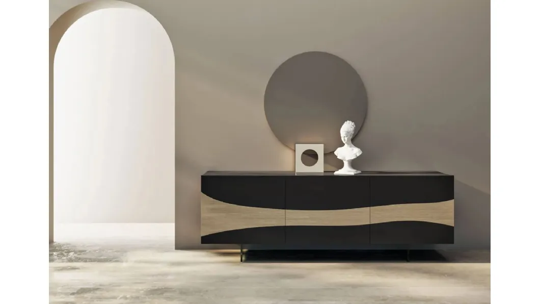 Madia moderna Nilo in rovere e laccato opaco con piedi in plexiglass di Fratelli Mirandola