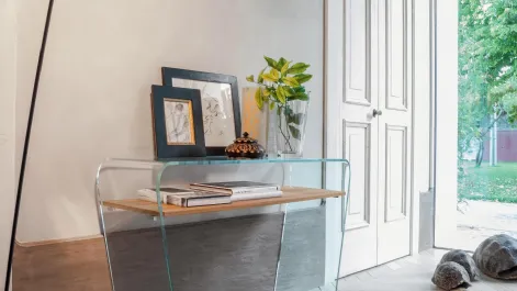 Mobile Ingresso Consolle Altamura in vetro con ripiano in legno di Tonin Casa