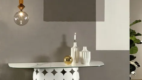 Consolle con base in metallo e piano in ceramica accoppiata in vetro Pois di Tonin Casa 