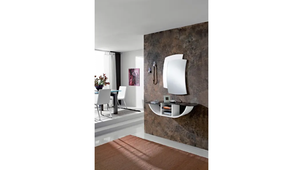 Mobile ingresso sospeso con piano in vetro e struttura in legno curvato laccato opaco Gondola di La PrimaveraMobile ingresso sospeso con piano in vetro e struttura in legno curvato laccato opaco Gondola di La Primavera