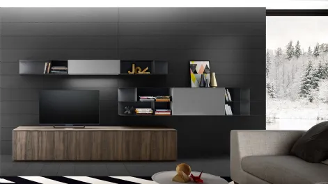 Parete Attrezzata Living 06 in laminato effetto legno e laccato Grigio opaco di Arredo3