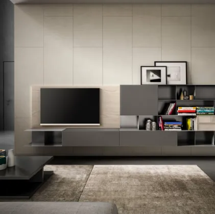 Parete Attrezzata Living 04 in laccato opaco lavagna e Aria Larice Cortina di Arredo3
